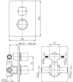 Встраиваемый смеситель для ванны Paini Dax 84PZ691TH с термостатом чёрный матовый
